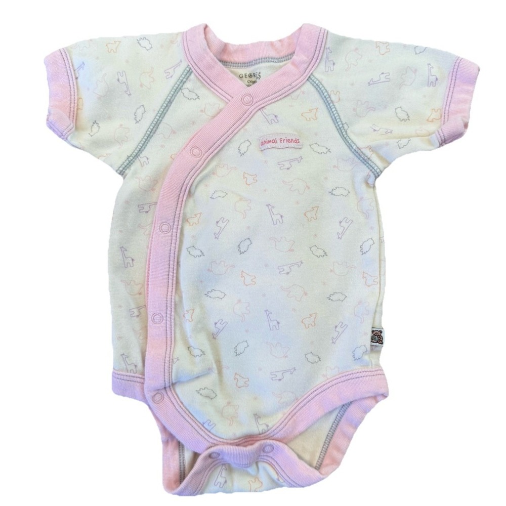 George Baby‎ Organic Cotton Pink Animal Friends Short Sleeve Wrap Bodysuit 3-6 M